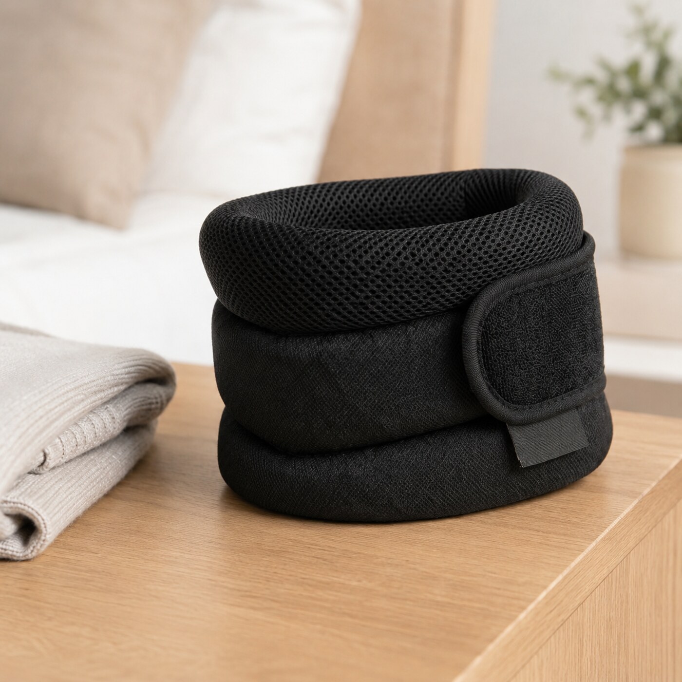 Suporte cervical preto em malha respirável