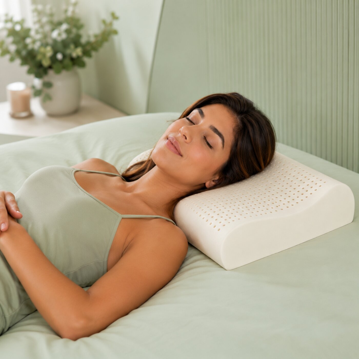Travesseiro ergonômico de látex natural com furos de ventilação